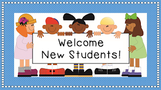 cartoon of 5 students holding a welcome sign